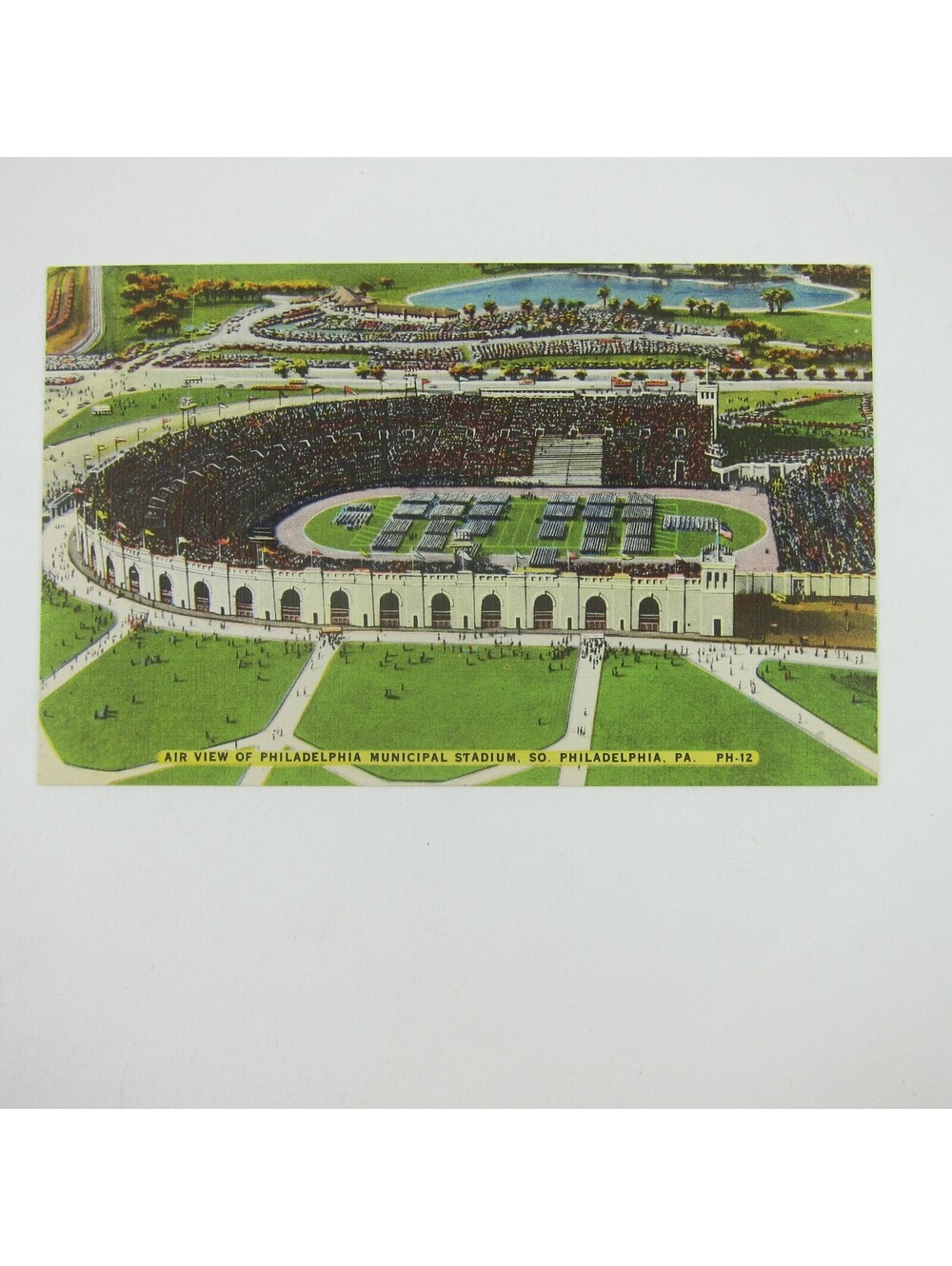 Linen Postcard Philadelphia Municipal Stadium Pennsylvania Football Vintage